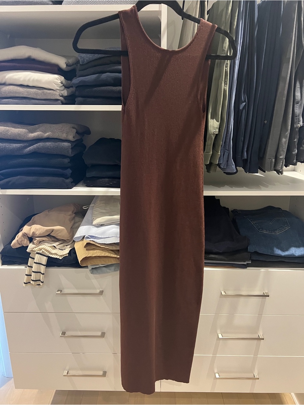 Zara Chocolate Brown Backless Ribbed Maxi Dress